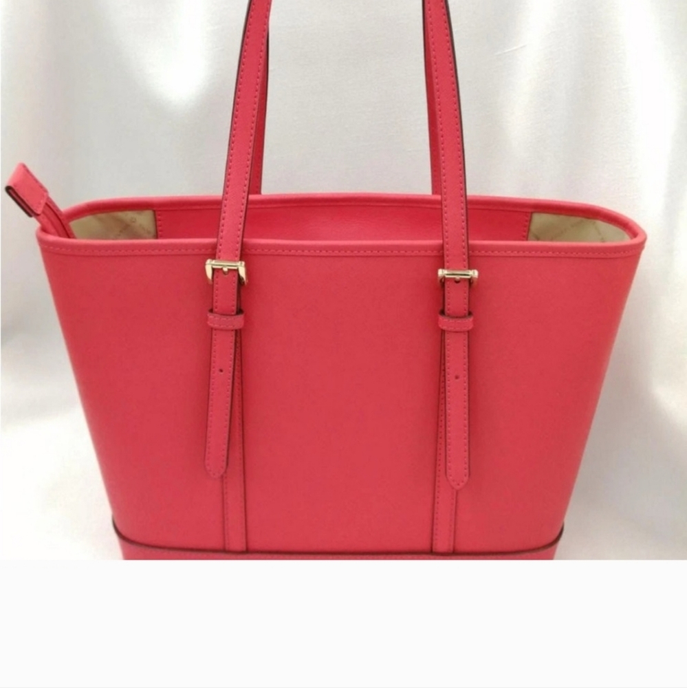 Michael Kors New In Bag Salmon Color Leather Tote Bag with Gold Accents - Picture 3 of 8